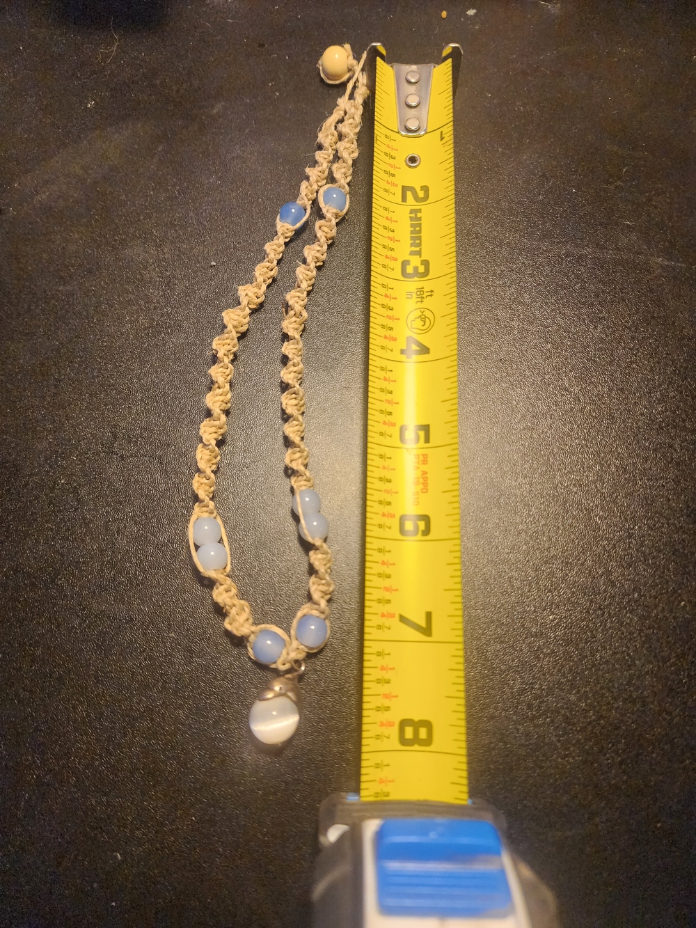 Handmade Beige Macramé Necklace with Light Blue Beads